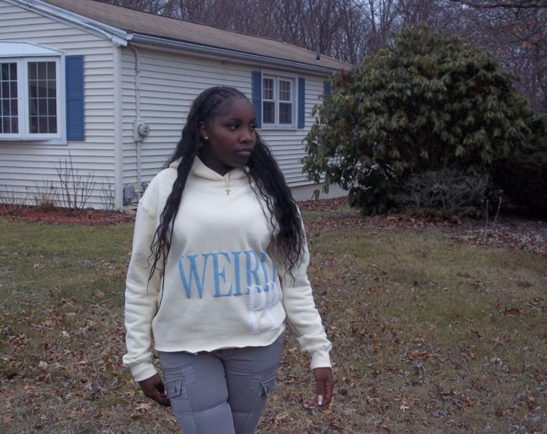 Cream & Sky Blue "Sidewalk Thoughts" Pullover Hoodie