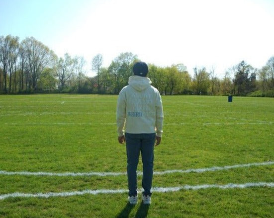 Cream & Sky Blue "Sidewalk Thoughts" Pullover Hoodie